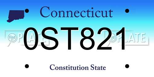 0ST821 Connecticut License Plate