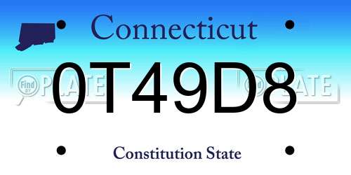 0T49D8 Connecticut License Plate