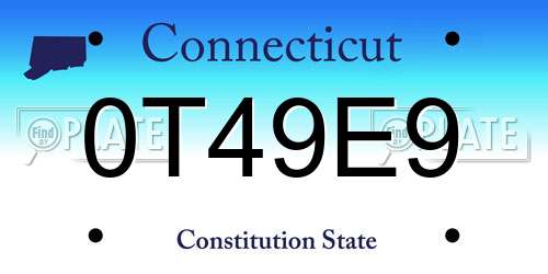 0T49E9 Connecticut License Plate