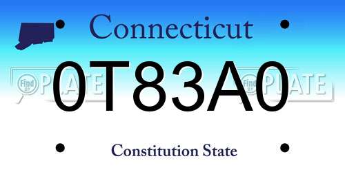 0T83A0 Connecticut License Plate