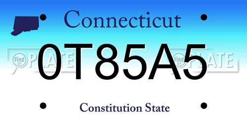 0T85A5 Connecticut License Plate