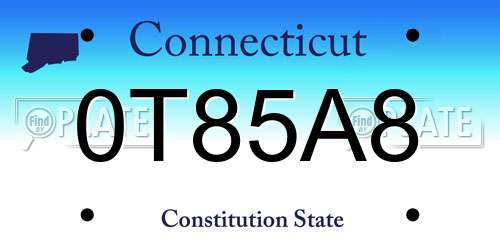 0T85A8 Connecticut License Plate