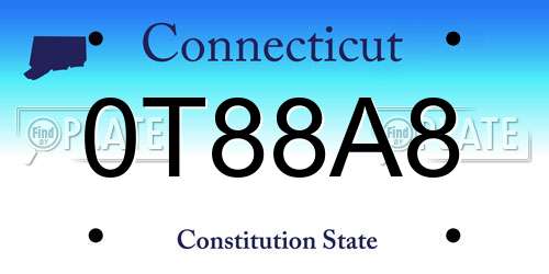 0T88A8 Connecticut License Plate