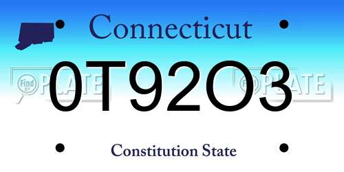 0T92O3 Connecticut License Plate