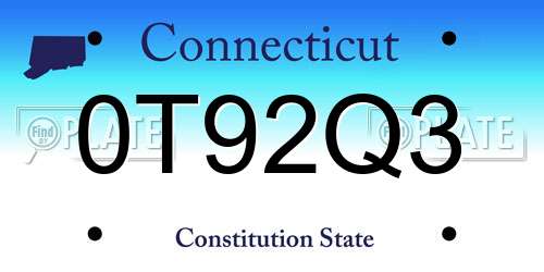 0T92Q3 Connecticut License Plate