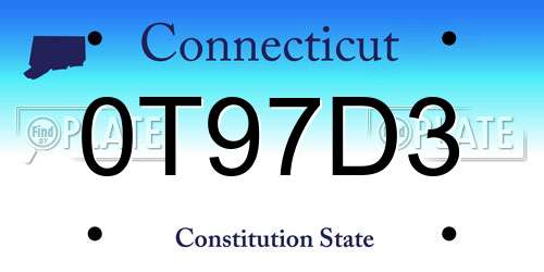 0T97D3 Connecticut License Plate