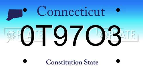 0T97O3 Connecticut License Plate