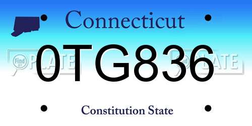 0TG836 Connecticut License Plate