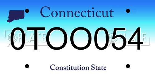 0TOO054 Connecticut License Plate