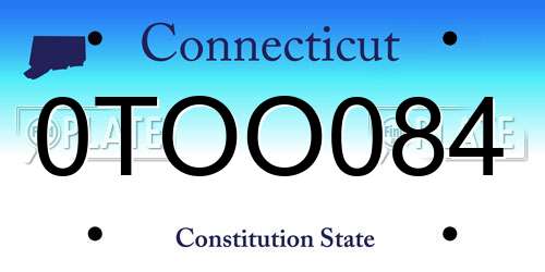 0TOO084 Connecticut License Plate
