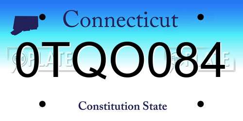 0TQO084 Connecticut License Plate