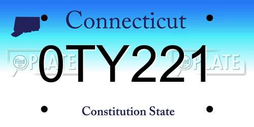 0TY221 Connecticut License Plate