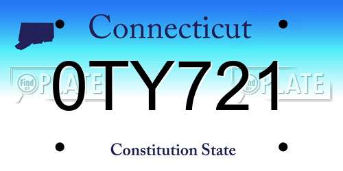 0TY721 Connecticut License Plate