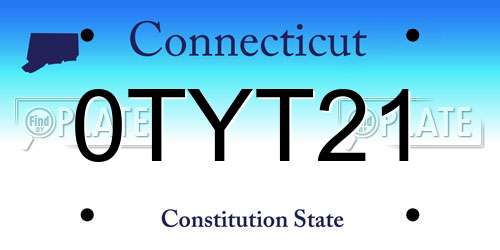 0TYT21 Connecticut License Plate