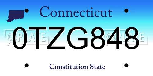 0TZG848 Connecticut License Plate