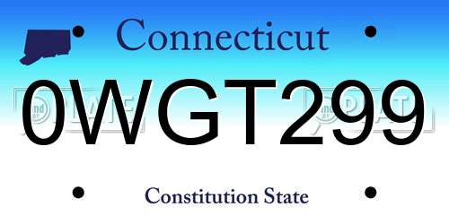 0WGT299 Connecticut License Plate