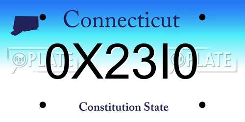 0X23I0 Connecticut License Plate