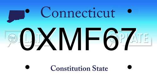 0XMF67 Connecticut License Plate