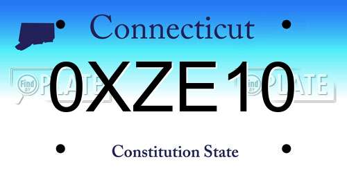 0XZE10 Connecticut License Plate