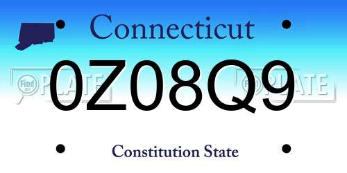 0Z08Q9 Connecticut License Plate