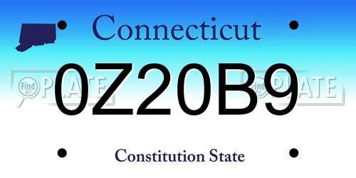 0Z20B9 Connecticut License Plate