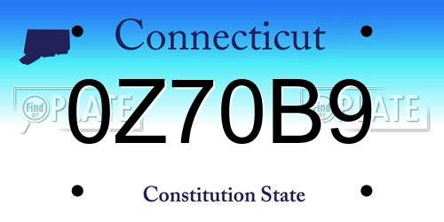 0Z70B9 Connecticut License Plate