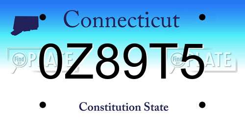 0Z89T5 Connecticut License Plate