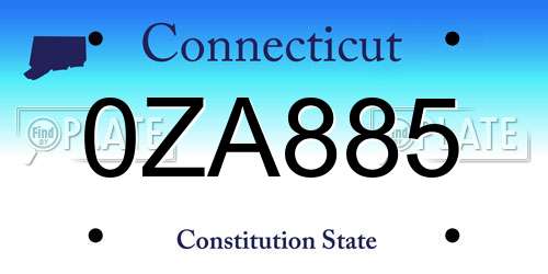 0ZA885 Connecticut License Plate