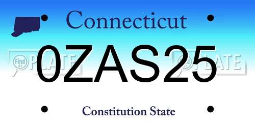 0ZAS25 Connecticut License Plate