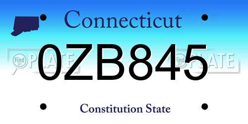 0ZB845 Connecticut License Plate