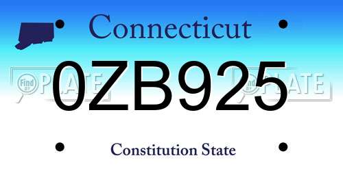 0ZB925 Connecticut License Plate