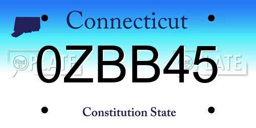 0ZBB45 Connecticut License Plate