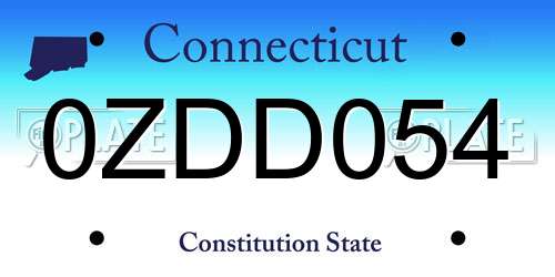 0ZDD054 Connecticut License Plate