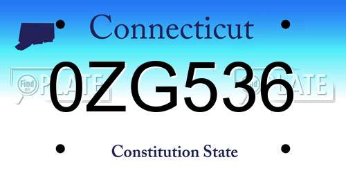 0ZG536 Connecticut License Plate