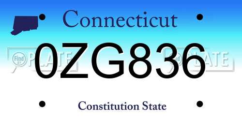 0ZG836 Connecticut License Plate