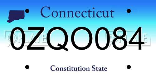 0ZQO084 Connecticut License Plate