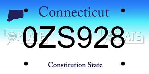 0ZS928 Connecticut License Plate