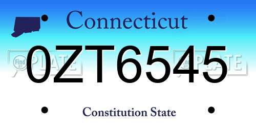 0ZT6545 Connecticut License Plate