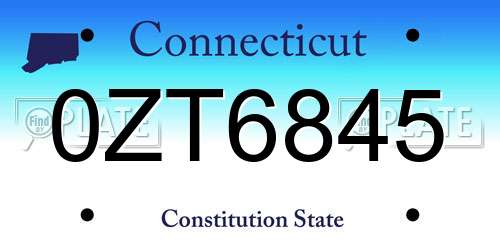 0ZT6845 Connecticut License Plate