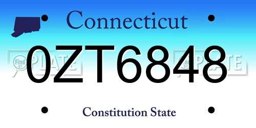 0ZT6848 Connecticut License Plate