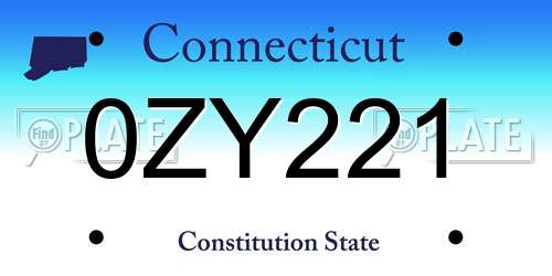 0ZY221 Connecticut License Plate