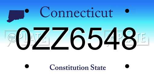 0ZZ6548 Connecticut License Plate