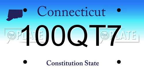 100QT7 Connecticut License Plate