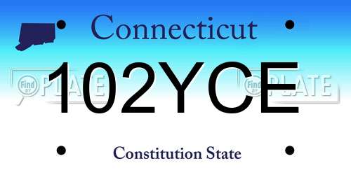 102YCE Connecticut License Plate