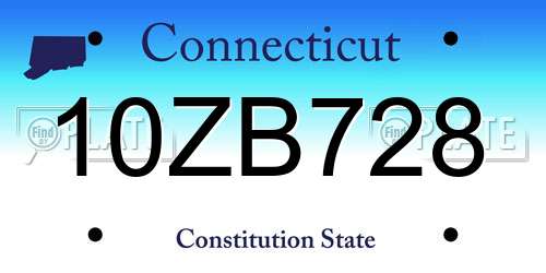 10ZB728 Connecticut License Plate