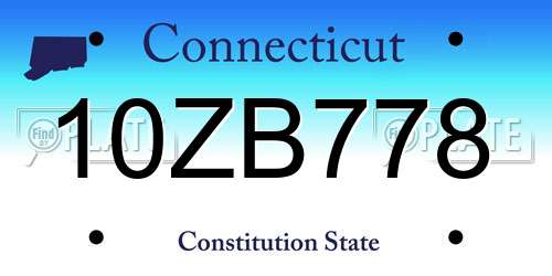 10ZB778 Connecticut License Plate