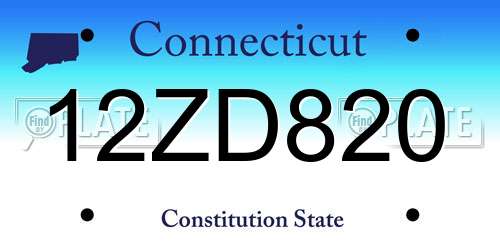 12ZD820 Connecticut License Plate