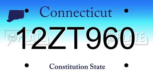 12ZT960 Connecticut License Plate
