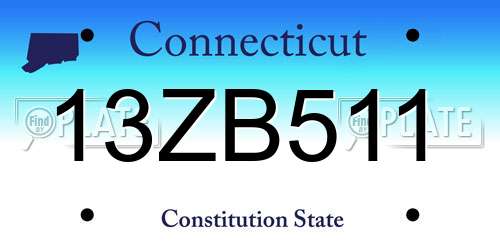 13ZB511 Connecticut License Plate