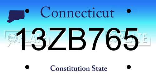13ZB765 Connecticut License Plate